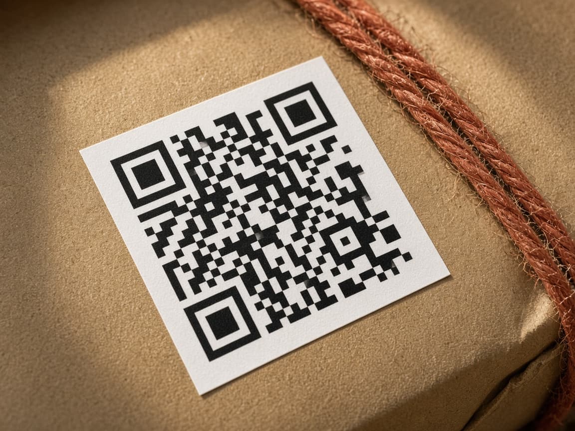 Large QR sticker on kraft takeout parcel