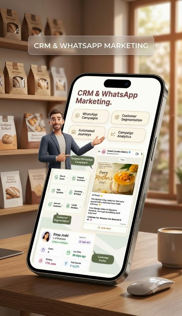 WhatsApp campaign, guest segments, and Mother's Day offer in chat